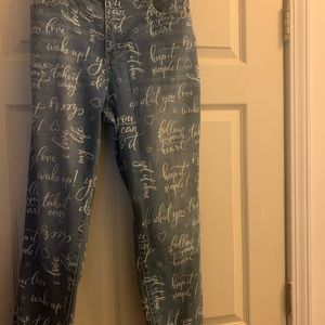 NWOT positive quote jeans for the woman who is trying be all that she can be.